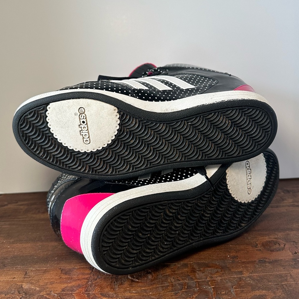 adidas Black White Polka Dot High-Top Sneakers with Pink Trim - Picture 6 of 9